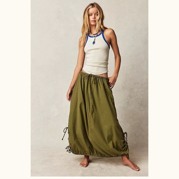 Free People Picture Perfect Parachute Maxi Skirt Pull-On Cotton XS New 282493 - Picture 1 of 8